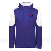 Mosaik Impex Logo kustom hoodie pria polos bulu kontras biru dan putih ukuran besar pakaian jalan berat berat