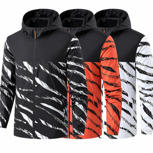 Chaqueta Cortavientos con Capucha para Hombre, Cierre Completo, Diseño Deportivo Estampado, Poliéster Ligero, Ropa de Primavera para Exteriores - Product Image 2