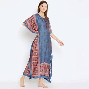 ชุดเดรสแขนสั้นผ้าเรยอนผ้าเรยอนเข้ารูปคอกลมมีกระดุมแบบผ่าหน้าสีฟ้าสไตล์เปอร์เซีย - Product Image 3