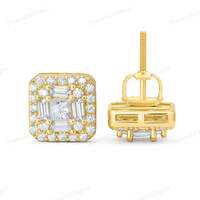 Boucles d'oreilles clous personnalisées plaquées or, style hip-hop, entièrement serties de moissanite taille brillant ronde, style luxueux, cadeau unisexe