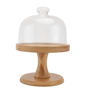 Acacia Wood Dessert Display Platter <b>Stand</b> <b>Cupcake</b> <b>Stands</b> Wooden with Glass Dome Lid Round Special Event Dessert Tray - Product Image 1