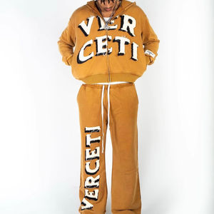 Survêtement pour homme avec logo personnalisé, ensemble de survêtement, jogging, ensemble vintage, sweat-shirts à fermeture éclair intégrale, survêtement délavé à l'acide - Product Image 1