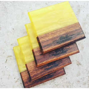 Handcrafted Acacia Wood And Emerald Green Epoxy Resin <b>Coaster</b> Set Of 4 With Holder Square <b>Drink</b> <b>Coasters</b> For Tabletop Protection - Product Image 3