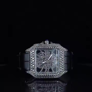 Hip Hop Style Luxury <b>Watch</b> VVS Clarity Moissanite Black Diamond Leather Band Square Diamond Luxury <b>Watch</b> <b>For</b> Men and <b>Women</b> - Product Image 1