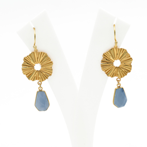 Dua Trendy Blue <b>Opal</b> Wide Hexagon Drop <b>Earrings</b> Brass Handmade 18K Gold Plated Wedding Statement Jewelry - Product Image 2