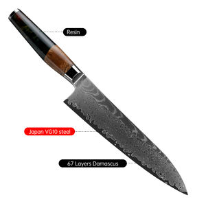 Vente en gros de coutellerie OEM ODM personnalisée Couteau de cuisine professionnel japonais en acier Damas avec manche en bois et résine - Product Image 2