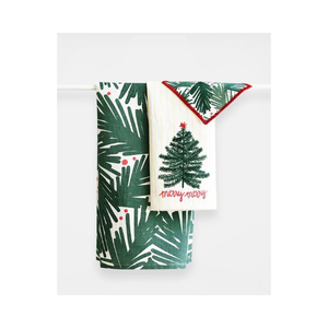 Serviette de cuisine quotidienne en coton 100% brodée, texture slub, séchage rapide, haute absorption, teinture naturelle, motif pin de ferme, 18x28 pouces - Product Image 5