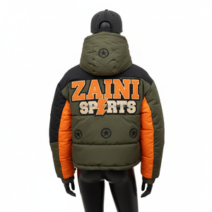 Doudoune pour femmes hiver chaud nylon polyester 320 GSM colour block olive noir orange logo personnalisé Doudoune pour femmes - Product Image 2