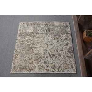 Tapis turc vintage rustique Beige marron 2.6 X 2.6ft grande surface classique Patchwork Design pour adolescent laine Latex Rectangle couloir - Product Image 1