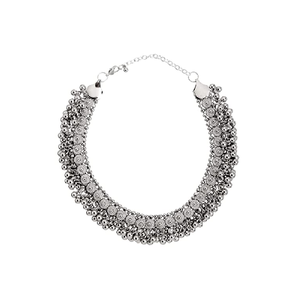 Oxidised Ghungroo <b>Choker</b> Vintage Brass Alloy Snake Chain Classic Religious Christian Party Jewelry with Geometric Diamond Pearl - Product Image 2