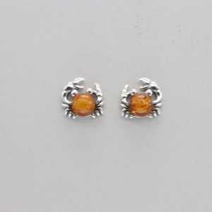Wholesale Personalized Custom Fine Jewelry Cute Design Crab Shaped 925 <b>Sterling</b> <b>Silver</b> Natural Baltic Amber Stone <b>Stud</b> <b>Earrings</b> - Product Image 4