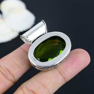 Top qualité naturel Olive péridot damier coupe solide 925 argent Sterling plaqué Designer pendentif femmes bijoux en gros - Product Image 6
