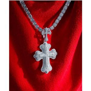 Best Quality 925 Sterling <b>Silver</b> Hip Hop Fashion Jewelry for <b>Men</b> Gold Plated Cubic Zirconia <b>Cross</b> Charms Iced Bling Moissanite - Product Image 3
