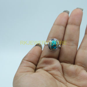 Anillo Hecho a Mano con Turquesa Azul Natural de Plata de Ley 925, Gema Ovalada en Cabujón, para Mujer, Esposa - Product Image 5