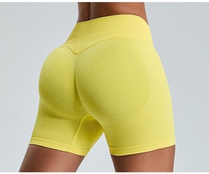Solid Color Soft Breathable Washed Puff <b>Women</b> Fitness Sports Yoga <b>Short</b> <b>Leggings</b> Comprehensive Training Jog High Waist <b>Shorts</b> - Product Image 6