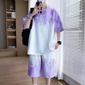 Nouvel ensemble décontracté deux pièces pour homme, grande taille, en coton de haute qualité, respirant, personnalisable, t-shirt et short d'été 2026 - Product Image 1