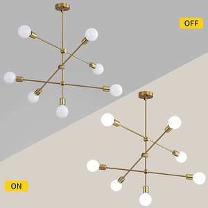 Lustre Sputnik artisanal à 7 lumières en or, hauteur 32 pouces, diamètre 5 pouces, avec abat-jour pour un design intérieur unique - Product Image 3