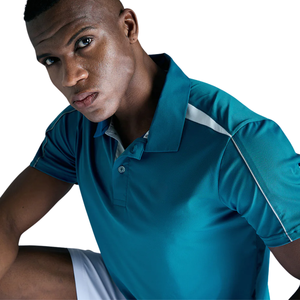 Polo pour homme en bleu sarcelle avec des accents blancs, vêtements de sport élégants, tissu en coton confortable pour la salle de sport, les sports et les vêtements décontractés - Product Image 4