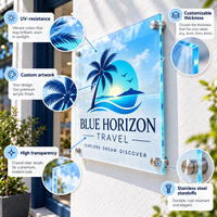 Panneau acrylique imprimé UV, transparent comme du cristal, pour affichage de logo de marque sur devanture de magasin, taille personnalisée, protection UV, imperméable, plaque acrylique extérieure