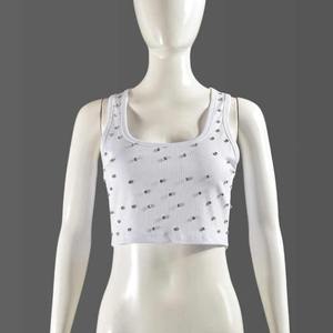 New Summer 2025 Custom Design Women Sexy Solid Shiny Crop <b>Top</b> Rhinestone Vest Tank <b>Top</b> T-shirt - Product Image 3