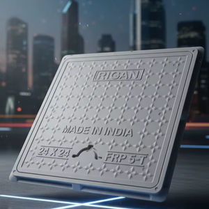 Couverture de regard en fibre de verre FRP GRP BMC 60x60 D400s Gris Carré Anti-corrosion Écologique Imperméable Modèle 08 Shree Devam Agrico - Product Image 1