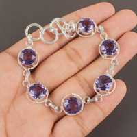 Bracelet tennis lumineux en argent sterling fait main avec pierre précieuse Iolite, réglable, bijoux bohèmes de luxe pour usage quotidien, certifié GIA, cadeau
