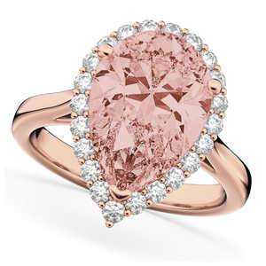 Bague de fiançailles en or rose 14 carats 4,74 carats, coupe poire tendance, halo de morganite, incrustation de diamants, plaqué or 18 carats, accessoires de bague en alliage tendance - Product Image 4
