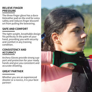 Gants de tir à l'arc en gros personnalisés, gants de protection en cuir à 3 doigts pour les archers gauchers et droitiers, équipement pour la pratique du tir à l'arc sur cible - Product Image 3