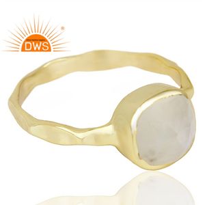 แหวนพลอยมูนสโตนสีรุ้งชุบสีทองแบบทุบเป็นของขวัญสำหรับผู้หญิง - Product Image 2