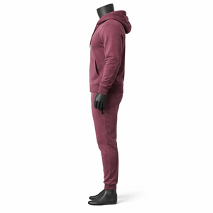Conjunto de Sudadera con Capucha y Pantalones Deportivos para Hombre, Color Granate, con Cremallera Completa, Felpa Gruesa, 2 Piezas, Ropa Deportiva Urbana, OEM - Product Image 4