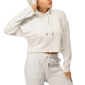 Best Selling Women's Cropped Hoodie Cotton Polyester <b>Tracksuit</b> Custom Size Crop Top Hoodies Sweatshirts - Product Image 2