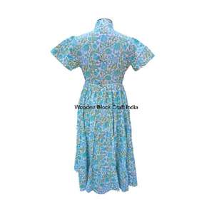 Robe longue en coton imprimé floral à col roulé et manches courtes, tricotée, écologique, moderne, simple, style décontracté pour le jardin et l'extérieur - Product Image 6