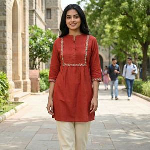 Blusas Cortas Elegantes de Rayón con Bordado Chikankari, Moda para Chicas de Oficina y Universidad, Largo hasta la Rodilla - Product Image 2