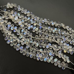 Cuentas de Briolette con forma de pera facetada de piedra lunar arcoíris, piedras preciosas naturales para joyería, cuentas de piedra - Product Image 3