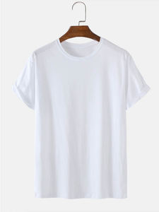 T-shirts pour hommes en coton 100% de haute qualité, style décontracté, tricotés, manches courtes, col rond, couleur unie - Product Image 5