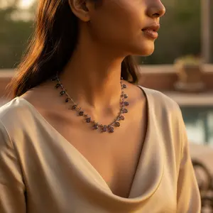 Delicado Collar de Piedras Preciosas de Cuarzo con Cuentas de Plata para Mujer, Estilo Bohemio con Baño de Oro, Cadenas Religiosas Modernas, Regalo - Product Image 2