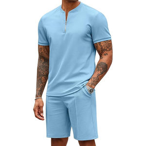 Ensemble t-shirt et short pour hommes surdimensionné biologique de haute qualité 100% coton col rond épaule tombante T-Shirt survêtement pour hommes - Product Image 4