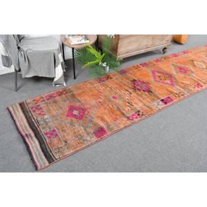 Tapis Vintage en Laine Bohème Turque 27x12.3ft Orange & Rose Design Patchwork Surdimensionné avec Support en Latex - Product Image 1