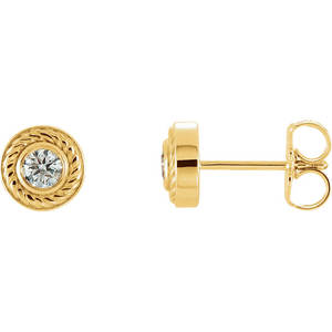 14K Gold Round Cut Diamond (Natural) Stud <b>Earrings</b> with Rope Design <b>Halo</b> - Product Image 2