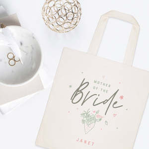 Personalized Floral Name Tote Bag Mother of the Bride Wedding Cotton Canvas Open Closure Solid Color Pattern - Product Image 2