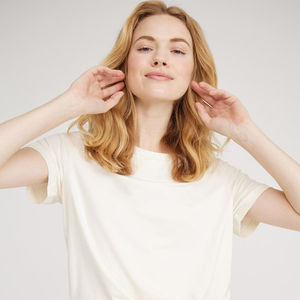 Camiseta informal de cuello redondo para mujer, cómoda Camiseta de algodón de manga corta de verano alto, estampado personalizado, Anti-Pilling, Color liso - Product Image 6