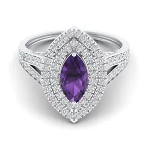 Cautivador anillo de encanto de diamante de amatista púrpura hecho a mano compromiso de piedras preciosas naturales anillo de oro blanco de boda exagerado