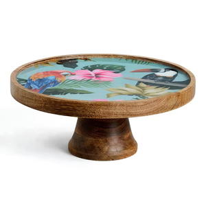 Soporte de pastel de madera hecho a mano de diseño moderno Color Natural Precio bajo Soporte para servir magdalenas para el hogar Forma redonda pulida - Product Image 3