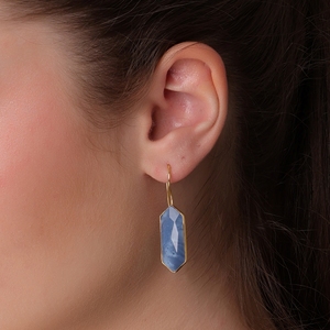 Boucles d'oreilles pendantes longues en opale bleue Dua faites à la main, plaquées or 18 carats, en laiton, pour femmes, tendance élégante, bijoux en pierres précieuses naturelles - Product Image 6