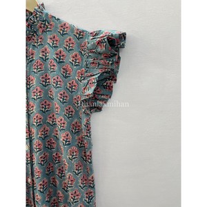 100% bông tay khối in mùa hè Maxi Dress đối với phụ nữ handmade diềm nút xuống đứng cổ áo giản dị nút xuống Ăn mặc - Product Image 3