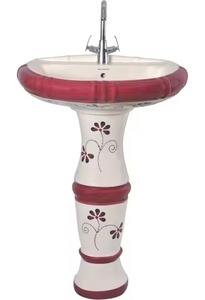 Lavabo de cerámica con pedestal de Arte de arcilla, lavabo de mano de pedestal rosa con soporte para lavabo para Baño - Product Image 5