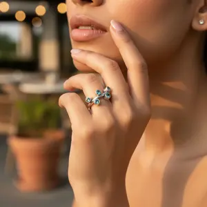 แหวนเงินแท้ 925 ประดับพลอยบลูโทแพซสำหรับผู้หญิง เครื่องประดับพลอย - Product Image 1