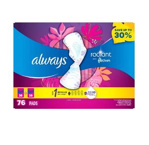 Almohadillas femeninas Always Radiant baratas para mujer talla 1 Flexfoam con alas protección suave y cómoda venta a granel - Product Image 4