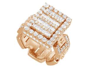 แหวนเพชรโมอิสสำหรับผู้ชาย S925สไตล์ฮิปฮอปสีเงินทรงกลมและบาแกตต์ตัด - Product Image 4