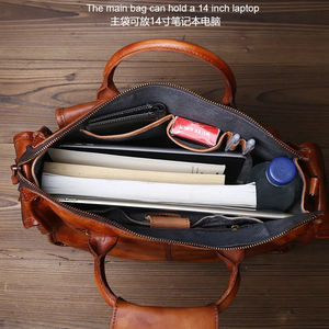 Vente chaude de haute qualité marron rouge mallette en cuir hommes 15.6 pouces pochette d'ordinateur voyage d'affaires hommes mallette en cuir - Product Image 5